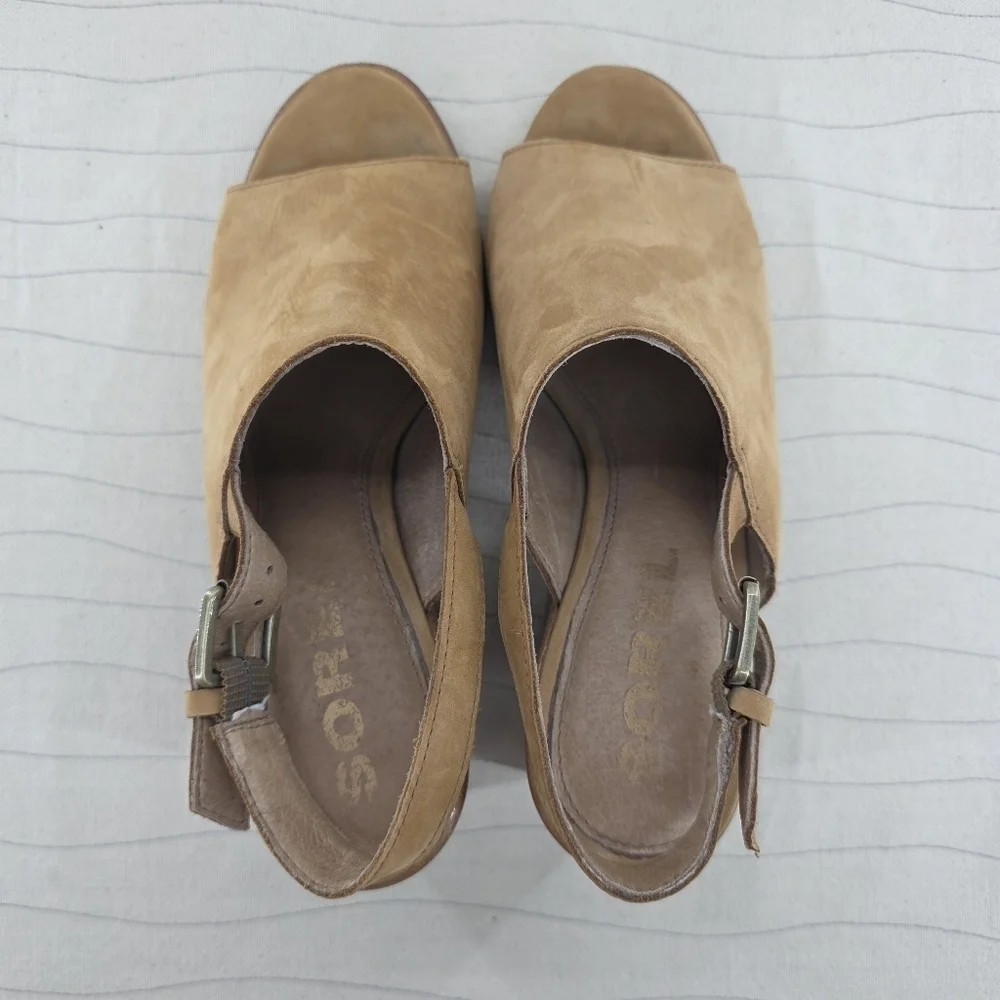 Sorel Womens Nadia Slingback Tan Leather Sandals Heels Shoes NL3241-224 Size 8